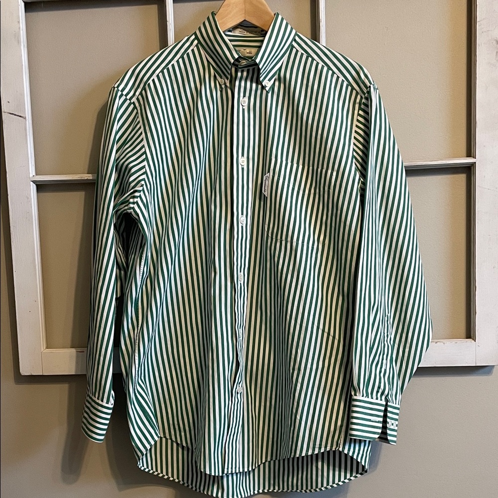 Faconnable Green & White Striped Button-Down Shirt